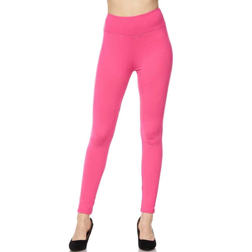 World of Leggings Brushed High Waisted Plus Size Basic Solid Leggings - 3 Inch